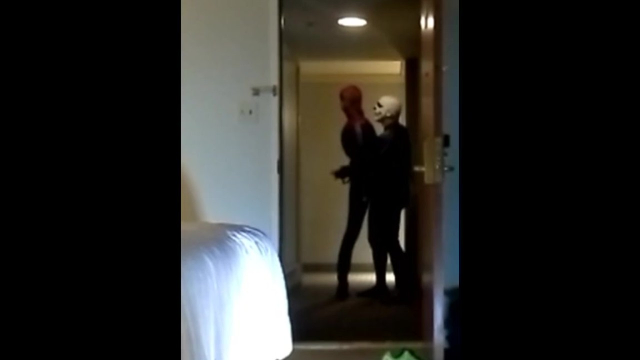 skeleton faced frogman in hotel