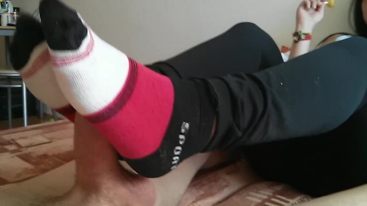 Sockjob and footjob by socked feet and bare