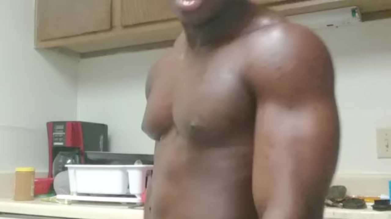 Buff sexy black man jerks off flexes and teases