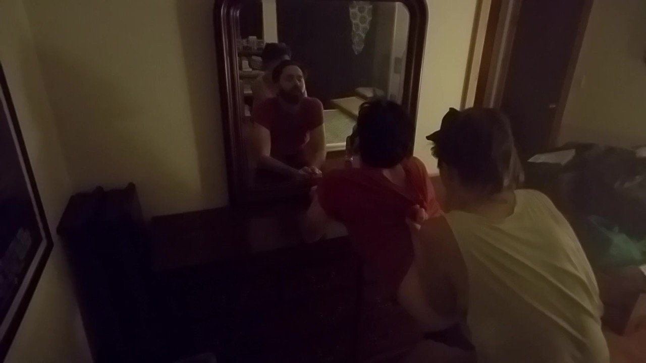 Mirror Pegging! Husband bent over dresser &amp; Fucked with Strap-on