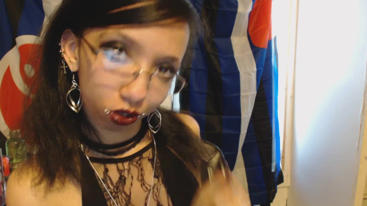Young Goth Applies Dark Red Lipstick then Plays with her Big Puffy Nipples