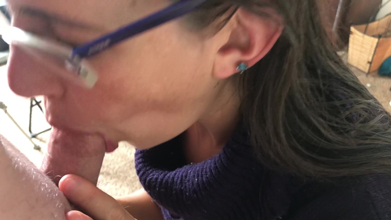 Wife in turtleneck sweater sucking cock with massive facial- viewer request
