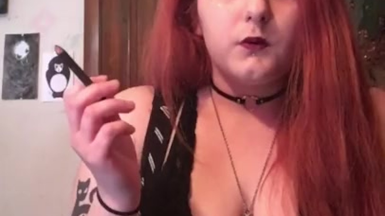 Goth Slut Smokes Topless