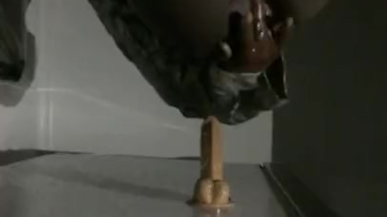 Black soldier rides dildo and jerks off different POV