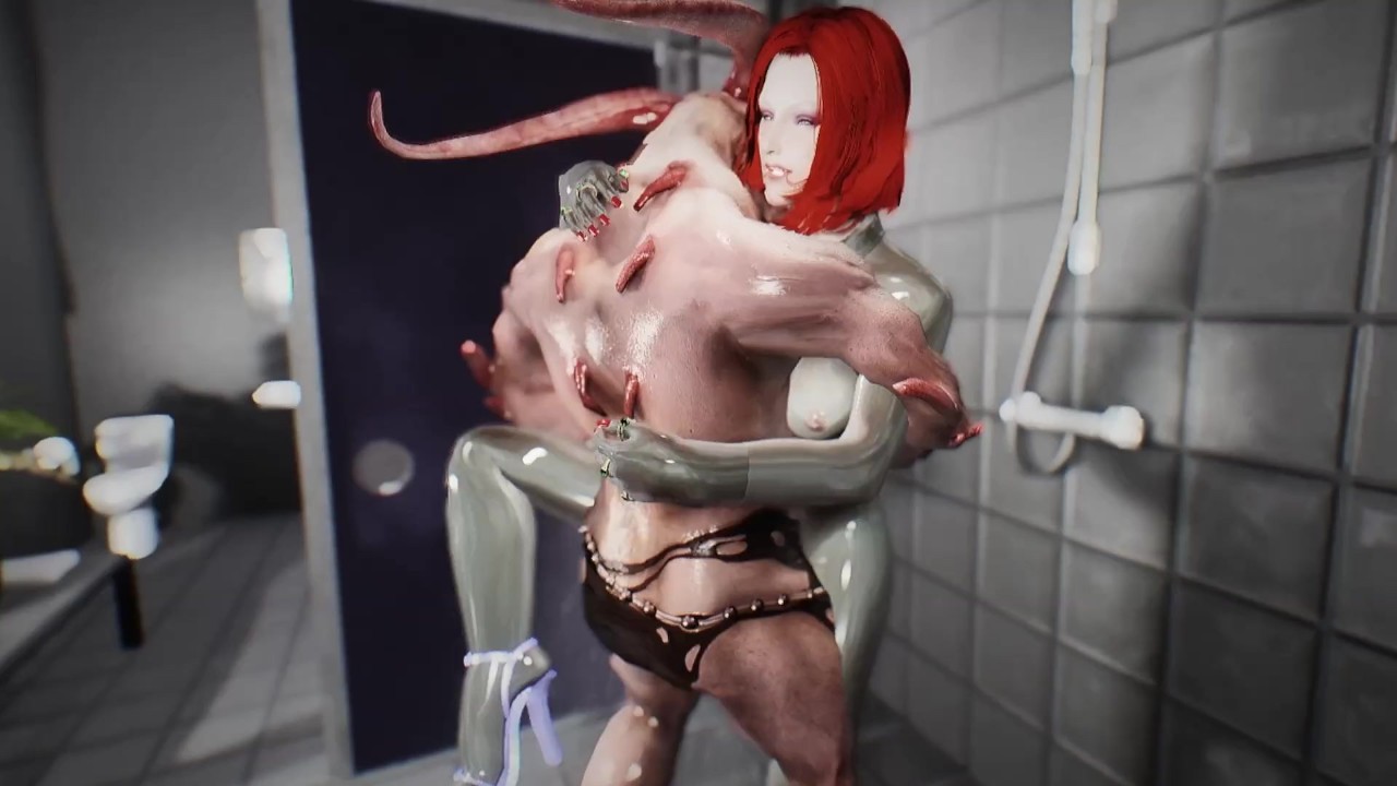 skyrim demon and latex catsuit women in the bathroom