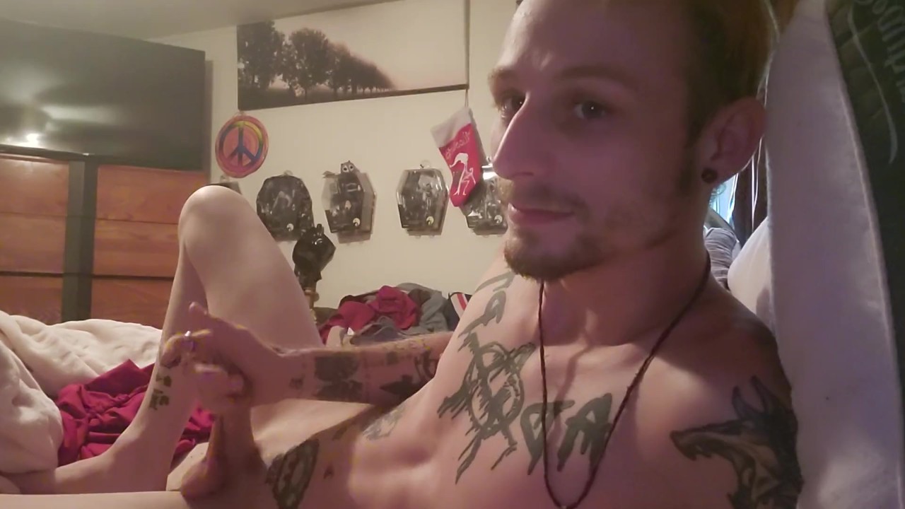 Hot tattoo guy talks dirty and jerks his cock