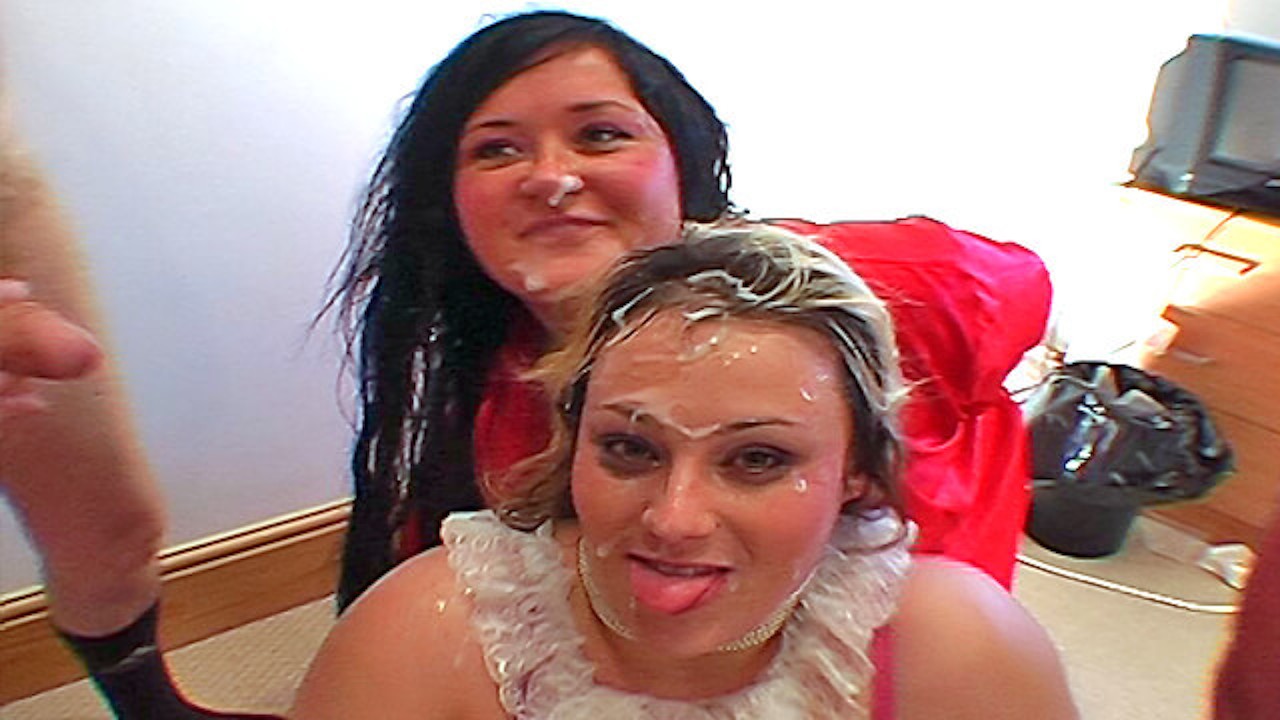 Chubby British chavs take facials and cum in mouth