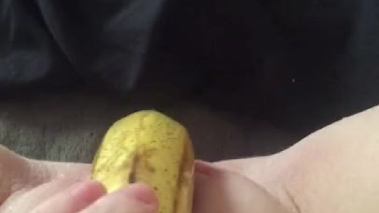 Teen fucks her tight little pussy with a banana &amp; squirts everywhere
