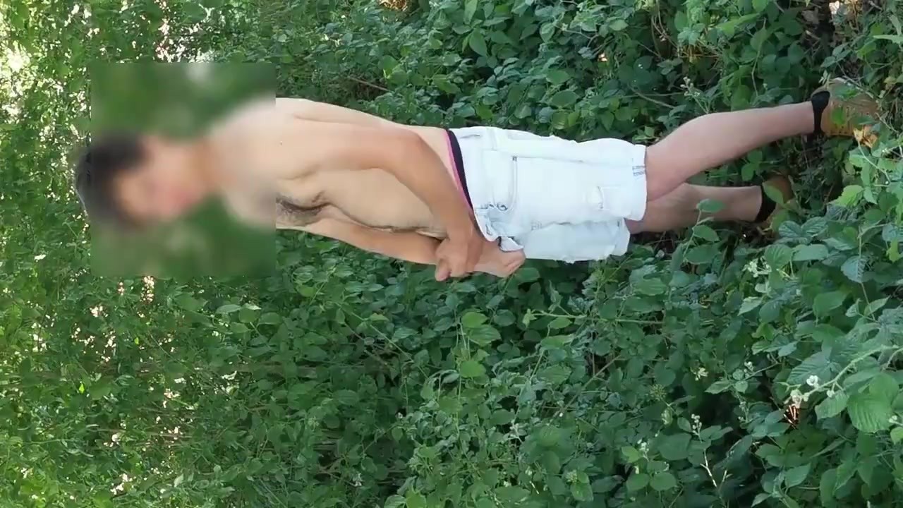 My Hairy boyfriend masturbates in the wood and got caught!!