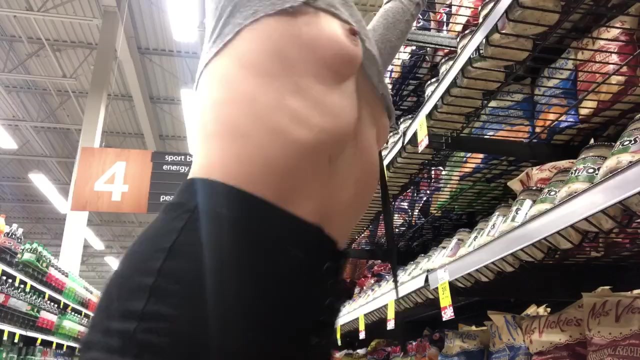 Butt plug in while grocery shopping public flash tease