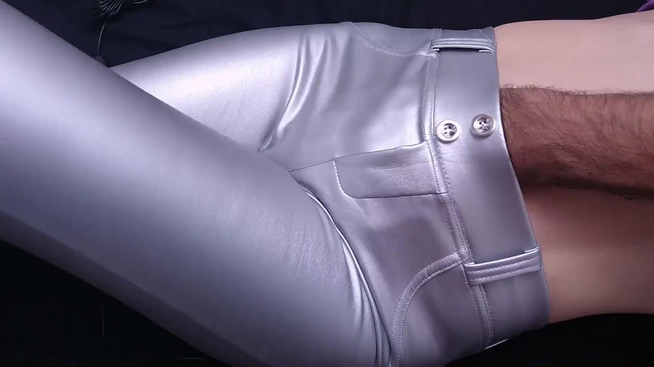 Cum on her leather silver pants