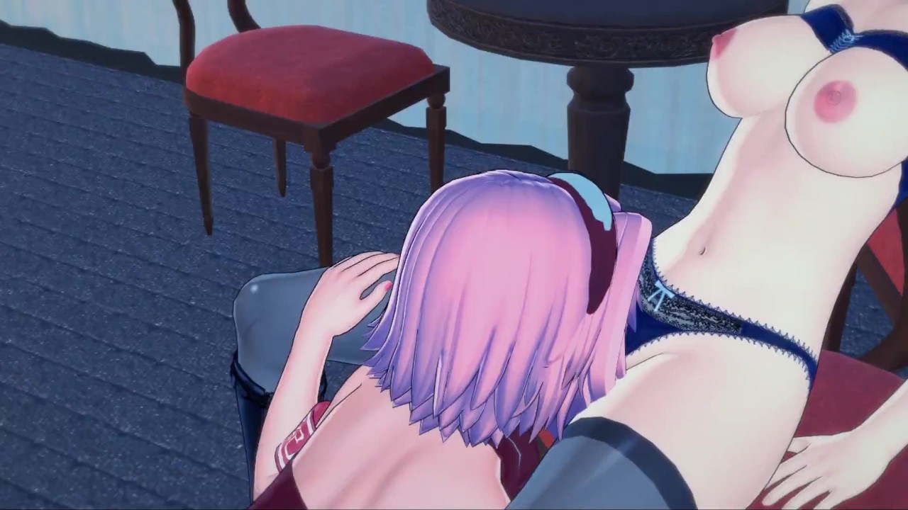 Sakura eating Hinata&apos;s pussy, trib until orgasm. Naruto lesbian hentai.