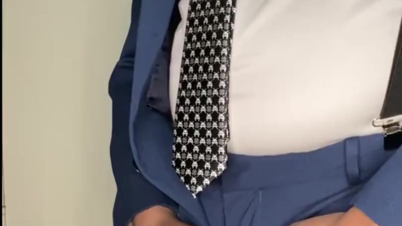Straight Small dick daddy jacks off in business suit