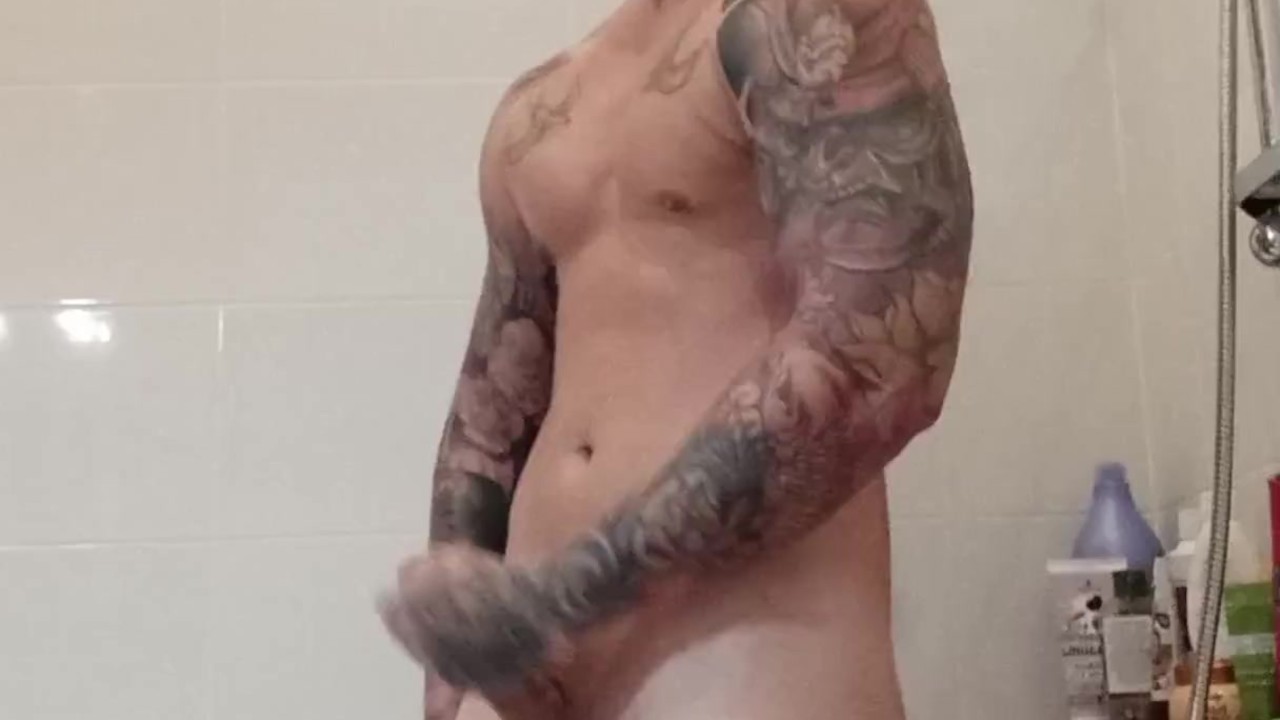 Sexy muscle boy jerking off in shower with big cumshot