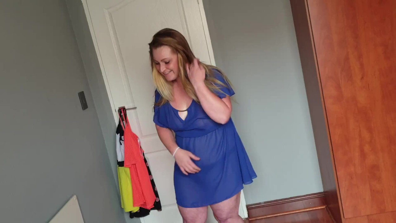 Busty fat slut with big boobs trying on different clothing