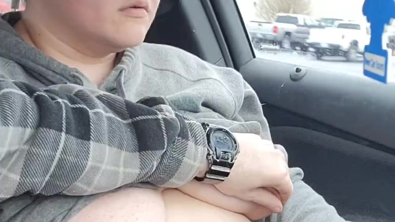 Playing and sucking wife&apos;s tits on car ride