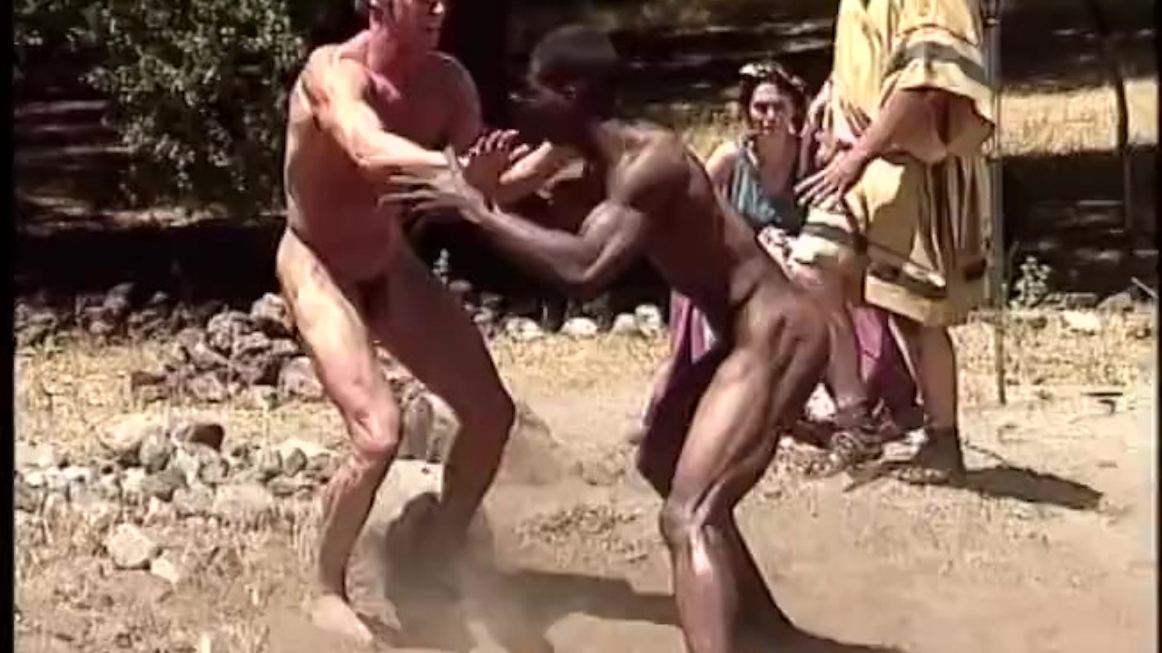 Muscular Athletes Wrestle Naked in Ancient Greek Games