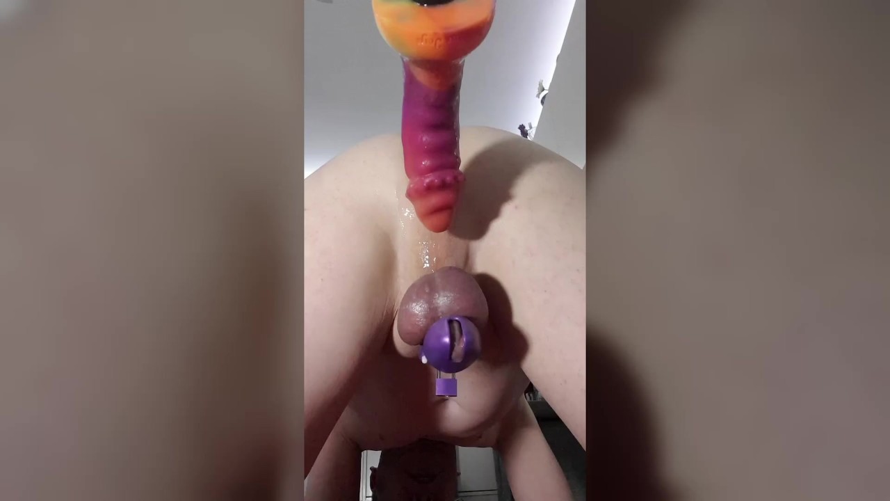 Spocks cock dildo makes me cum in my chastity cage