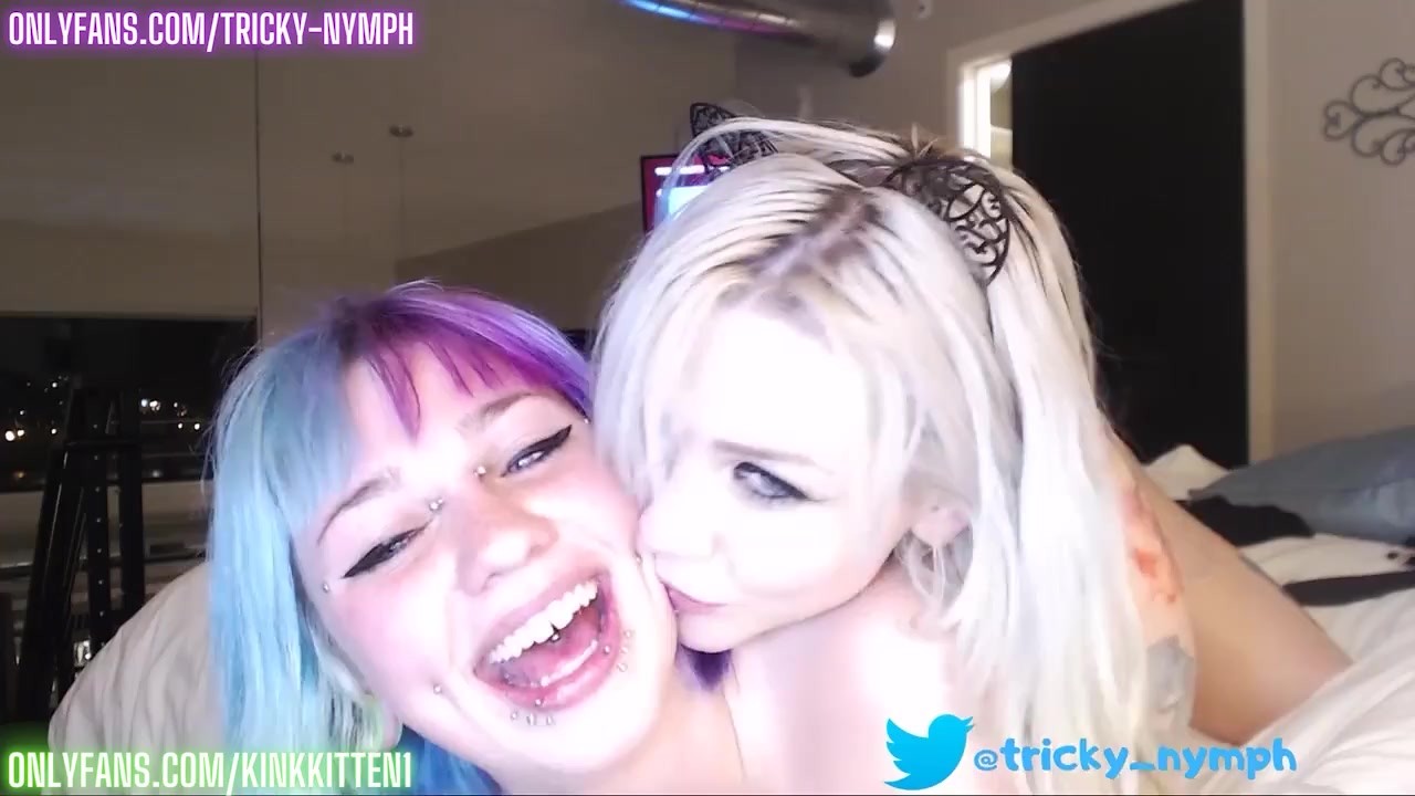 Alt Babes; Tricky Nymph and KinkKitten1 Motorboating, makeout and massage