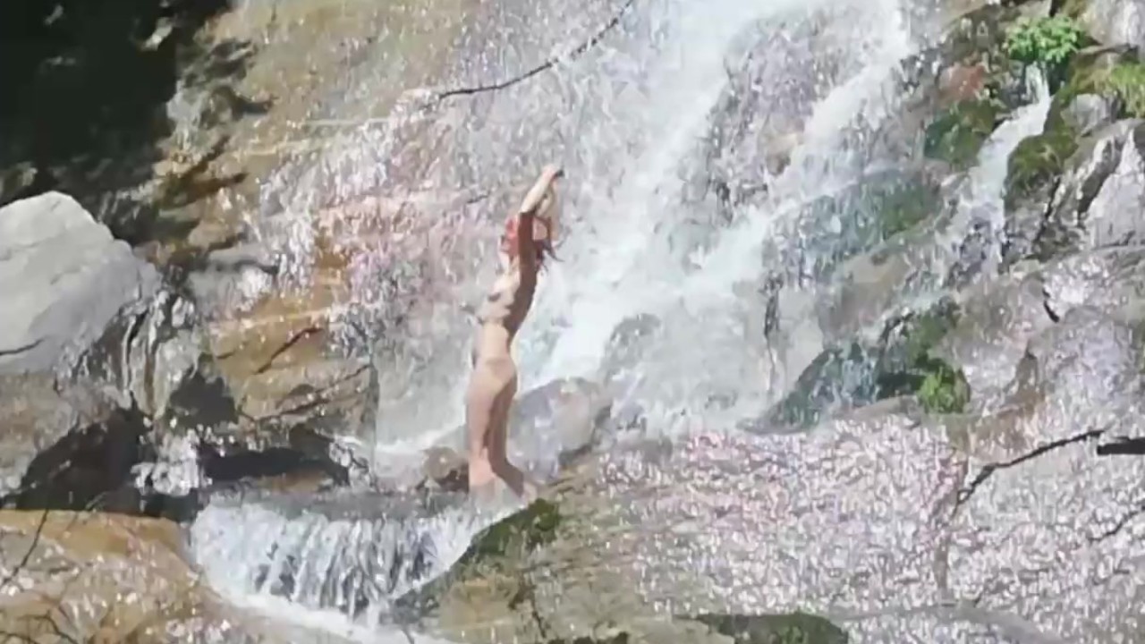 Naked Strip dance in the Waterfall and hot Masturbation outside - Angel Fowler