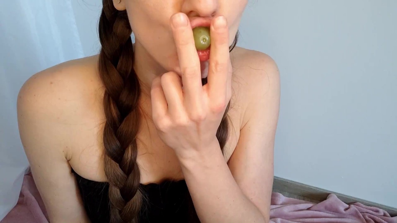girl sucking on juicy grapes ASMR food fetish