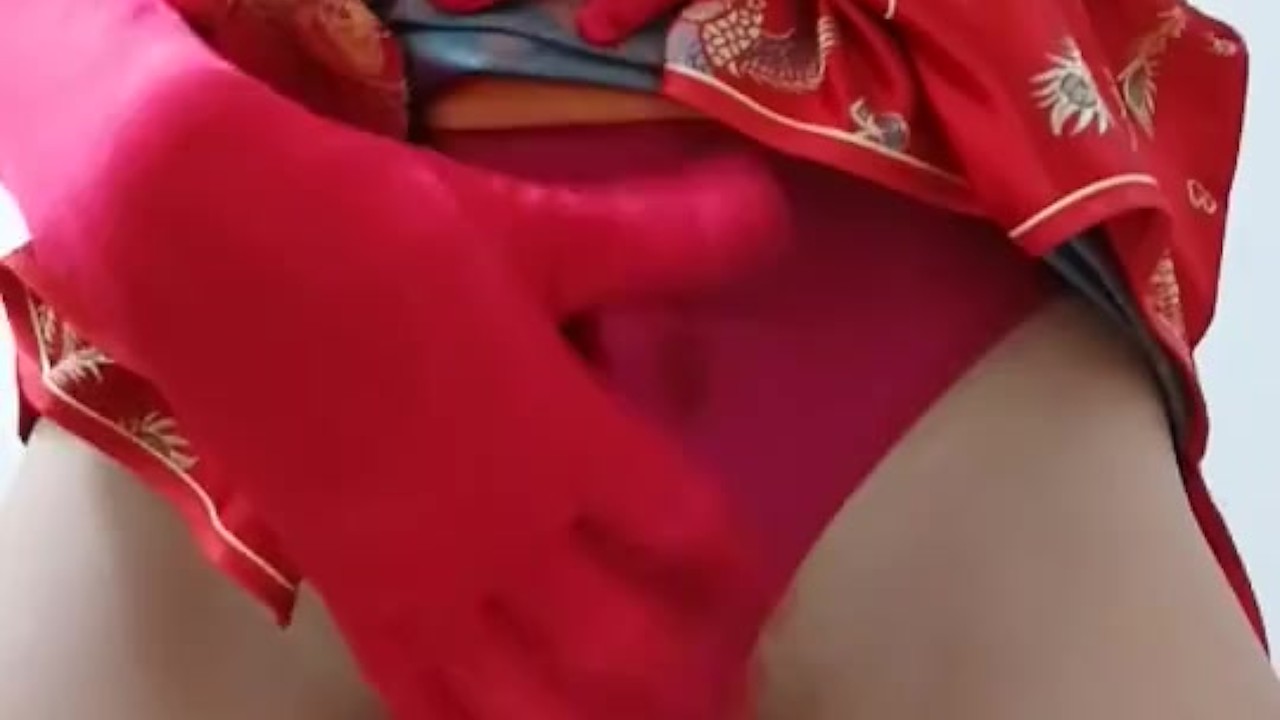 Satin Cheongsam - Japanese Crossdresser wearing Red China Dress: FULL VID ON ONLYFANS