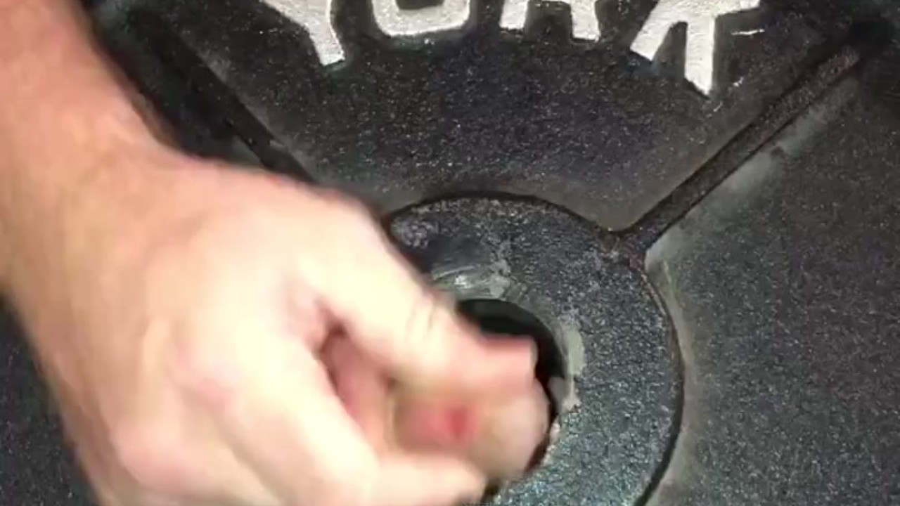 NSFW Grip Strength Training @ The Gym While Humping The Hole Of A 45 Pound Barbell Plate Until I Cum