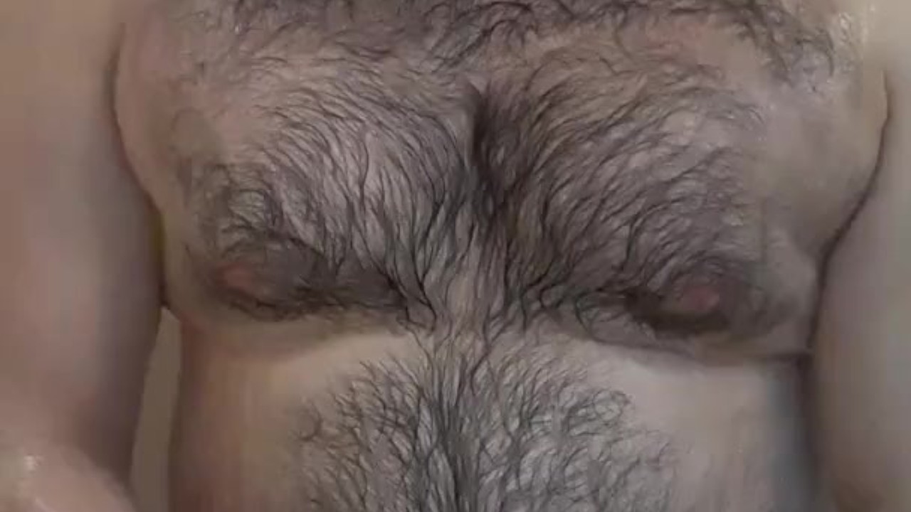Bearded man with dad bod shower masturbation