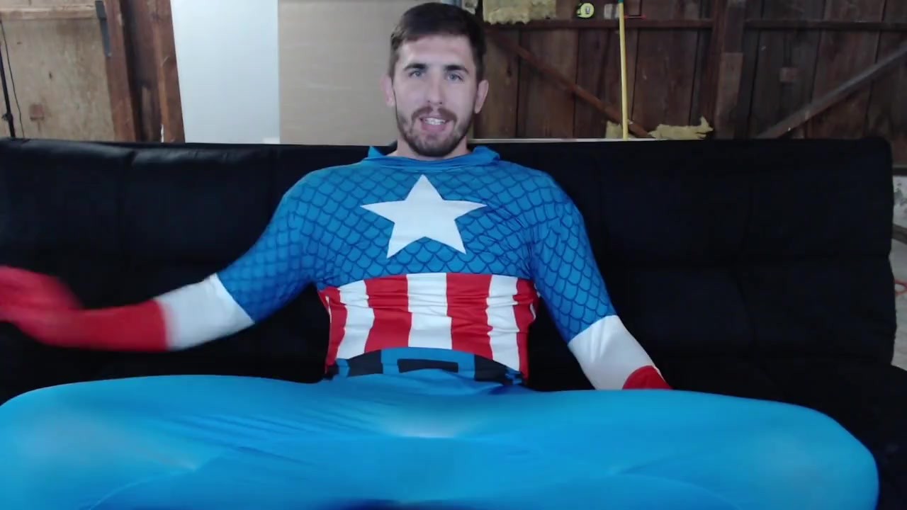 Captain America strips and cums