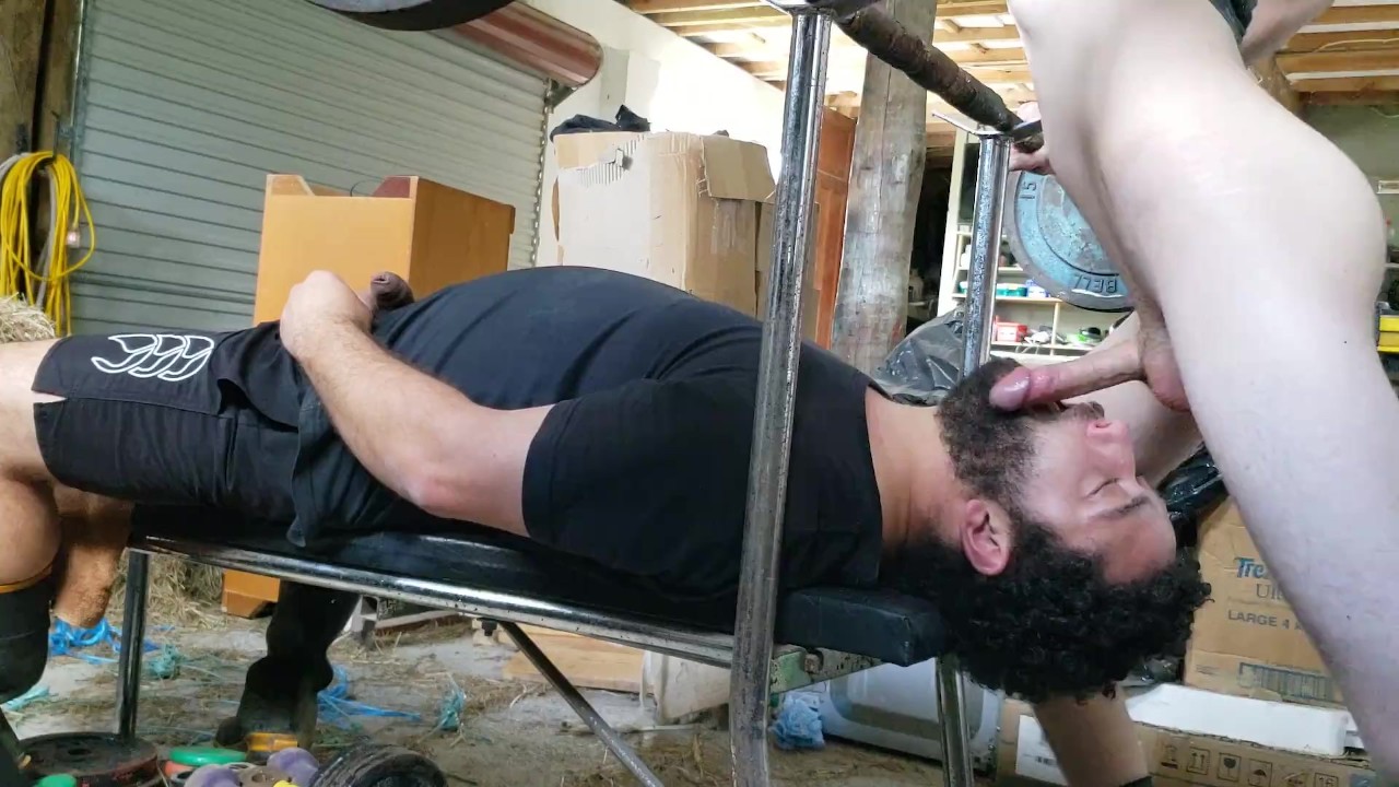 Nice cock gives deep throat workout on the weight bench