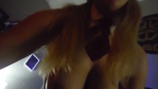 Busty pronstar babe sucking huge dick through glory hole