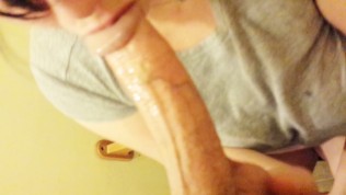Beautiful wife drooling deepthroat and cum gargle POV in bathroom! HOT!