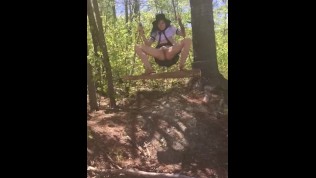 Tight School Girl Fools Around on Swing 
