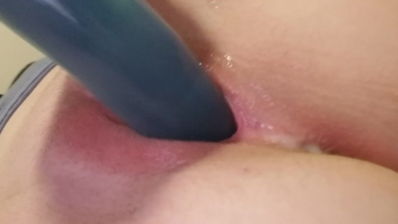 Solo masturbation w/ blue dildo