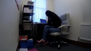 Beautiful Secretary Works From Home in Jeans 
