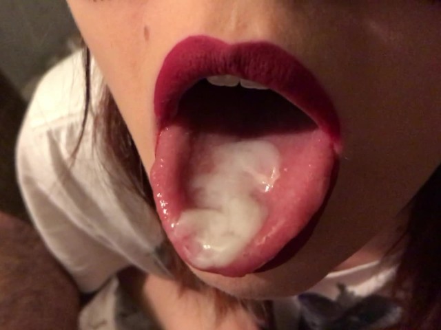Teen Red Lipstick Closeup Blowjob Cum On Tongue And Swallow Fre