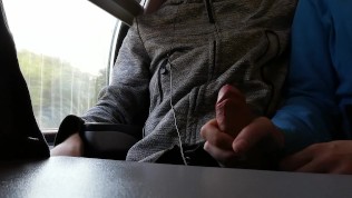 Risky handjob and blowjob in public train