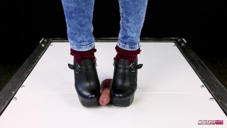 Ballbusting cock trampling and CBT in high heel boots Shoejob ...