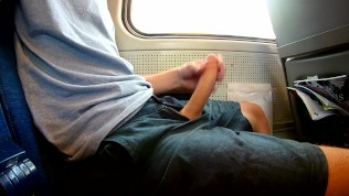 Exhibitionist risky jerk off on a train, heavy cumshot all over myself!