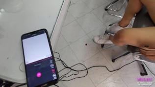 Public Lovense 1: My friend controls my lush in the hairdressing