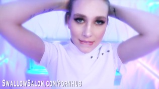 BRUNETTE BABE FIONA SPROUTS TEASES, JERKS & SUCKS DICK