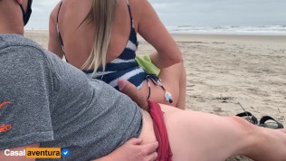 Quickie on public beach, people walking near - Real Amateur