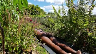 Black Beauty Sun Bathing in Public & Showering Outdoors in Paradise 