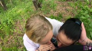 Two Girlfriends Suck Cock in the Woods - Threesome Outdoor Blowjob - Public  POV - Video Porno Gratis - YouPorn